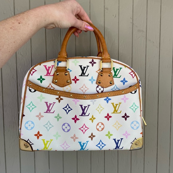 Leather Handbag White Louis Vuitton Bag With Colored Letters